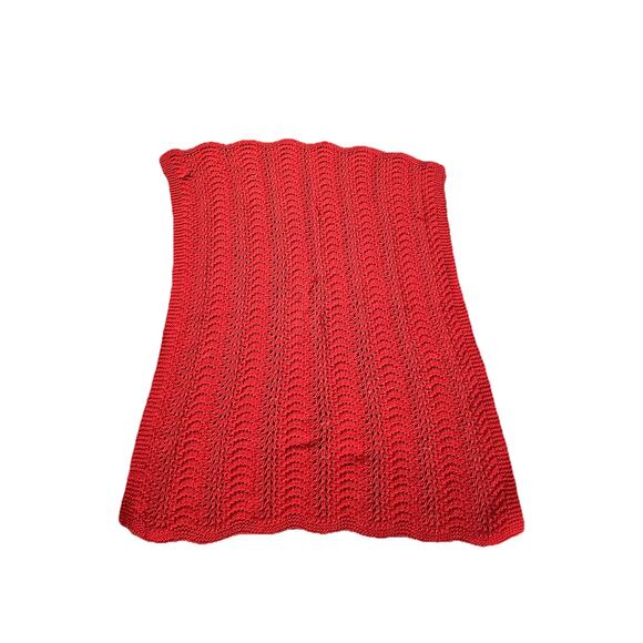 Crochet Baby Or Crib Blanket Red Handmade Shell Stitch Scallop Border - Picture 5 of 8